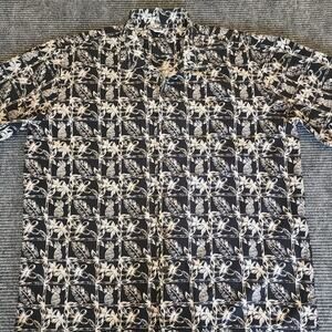 Paradise Style Men's XL Black Tan Hawaiian Camp Shirt Aloha Tiki Style Floral